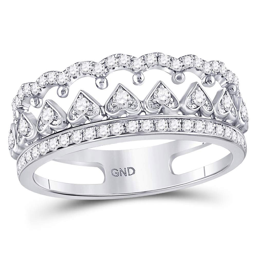 14kt White Gold Womens Round Diamond Fashion Heart Ring 3/8 Cttw