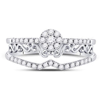 Load image into Gallery viewer, 14kt White Gold Womens Round Diamond Scroll Cluster Ring 1/3 Cttw
