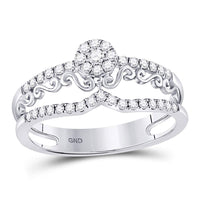 Load image into Gallery viewer, 14kt White Gold Womens Round Diamond Scroll Cluster Ring 1/3 Cttw
