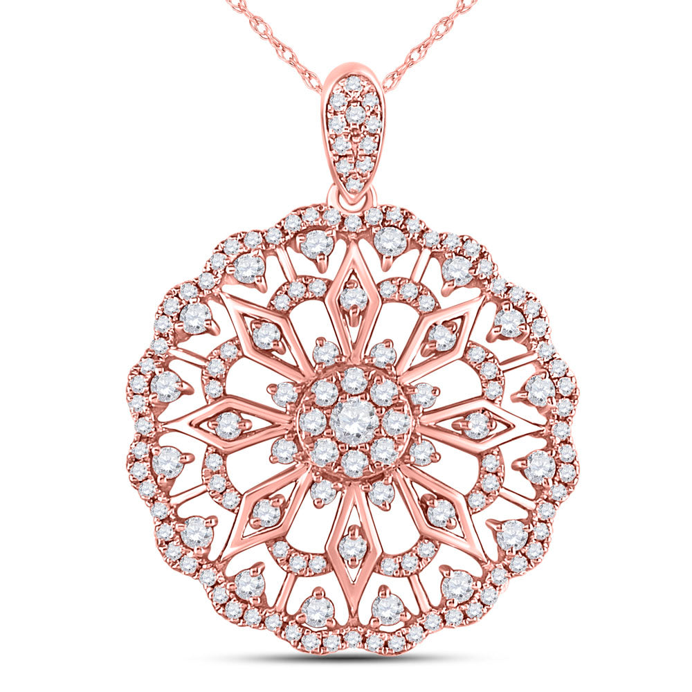 14kt Rose Gold Womens Round Diamond Mandala Circle Pendant 7/8 Cttw