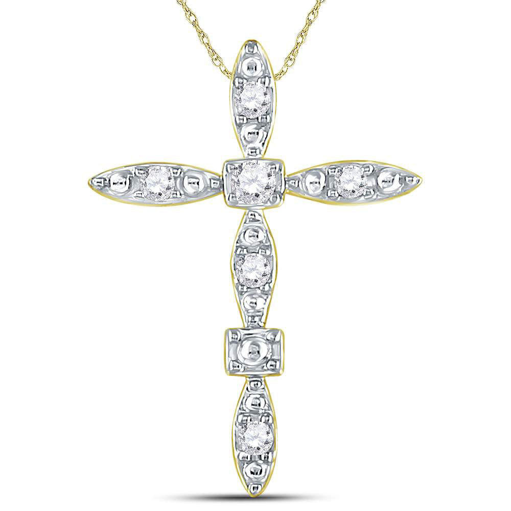 14kt Yellow Gold Womens Round Diamond Geometric Cross Pendant 1/10 Cttw