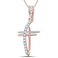 Load image into Gallery viewer, 14kt Rose Gold Womens Round Diamond Double Cross Pendant 1/10 Cttw
