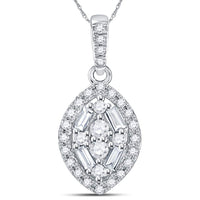 Load image into Gallery viewer, 14kt White Gold Womens Round Diamond Cluster Marquise Pendant 1/5 Cttw
