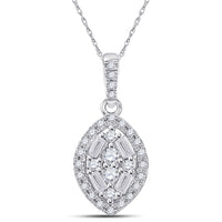 Load image into Gallery viewer, 14kt White Gold Womens Round Diamond Cluster Marquise Pendant 1/5 Cttw
