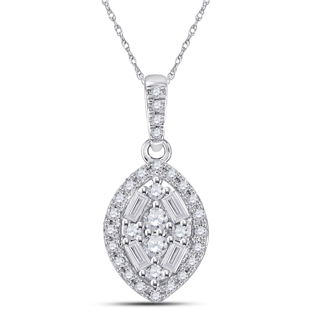 14kt White Gold Womens Round Diamond Cluster Marquise Pendant 1/5 Cttw