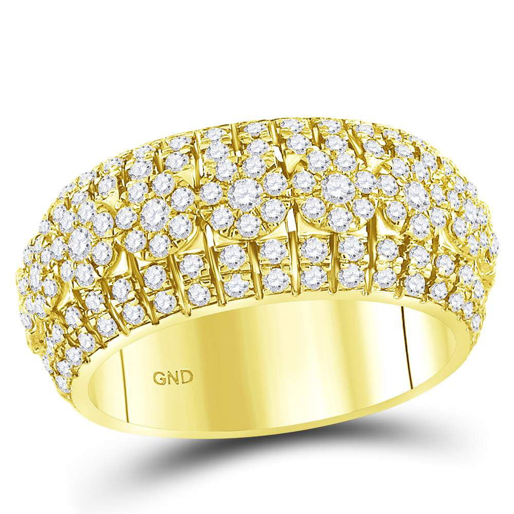 14kt Yellow Gold Mens Round Diamond Luxury Lined Cluster Band Ring 2-1/4 Cttw