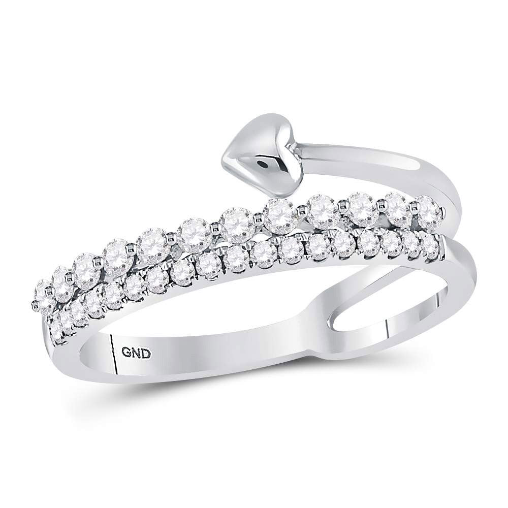 14kt White Gold Womens Round Diamond Fashion Heart Ring 3/8 Cttw