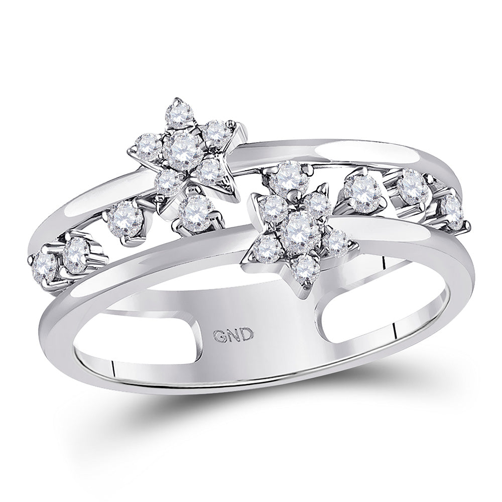 14kt White Gold Womens Round Diamond Star Ring 1/3 Cttw