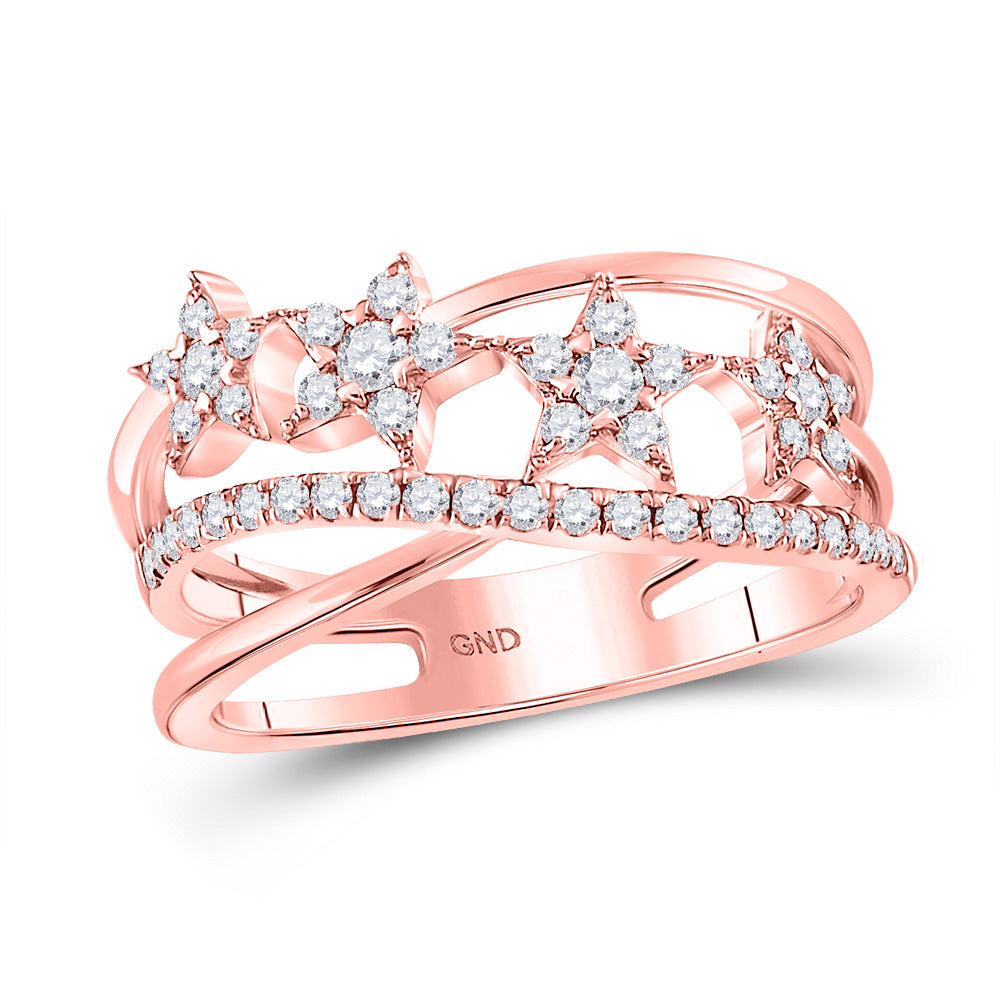 14kt Rose Gold Womens Round Diamond Fashion Crossover Star Ring 3/8 Cttw