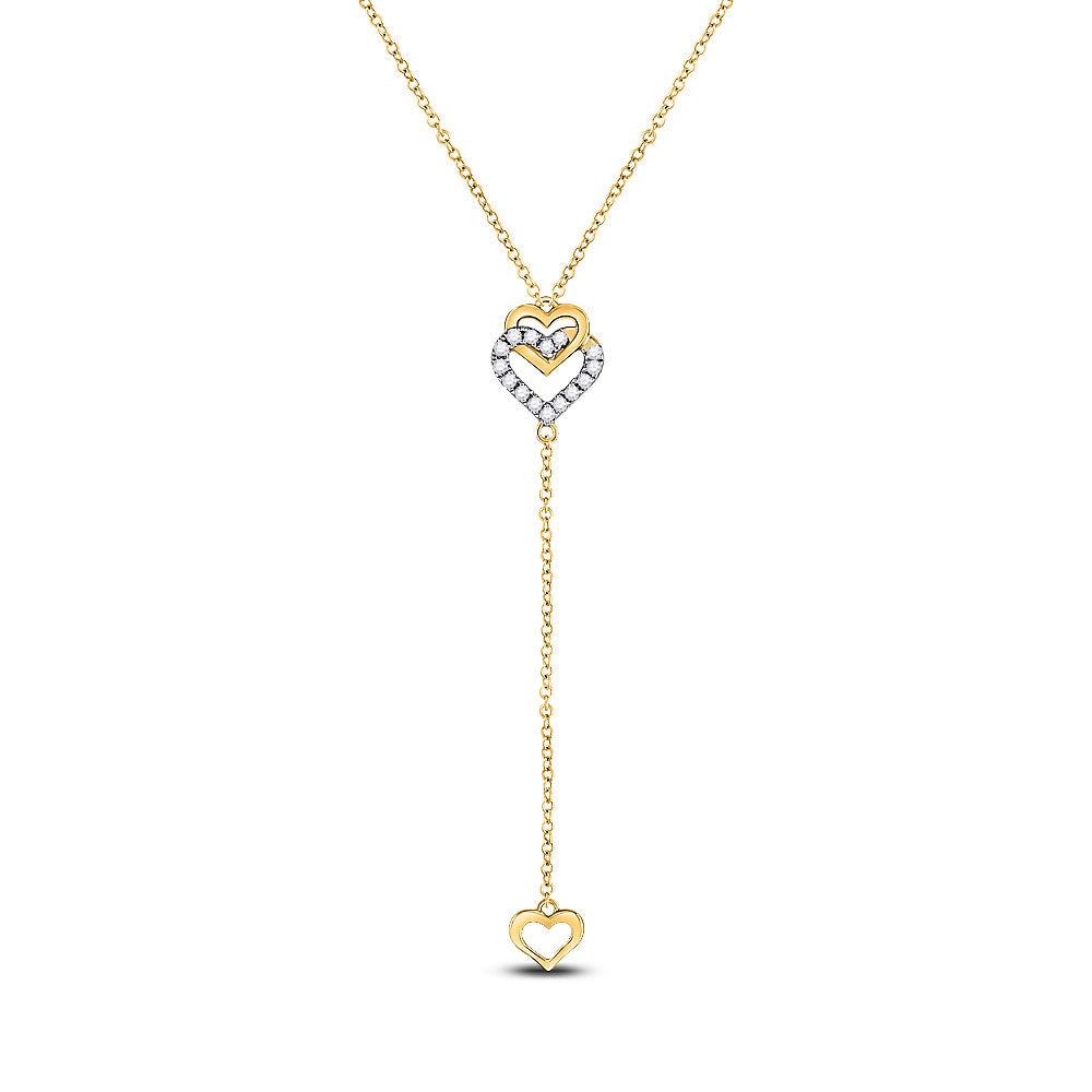 14kt Yellow Gold Womens Round Diamond Drop Dangle Pendant Heart Necklace 1/10 Cttw