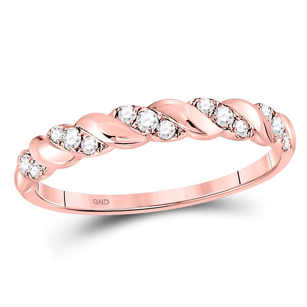 10kt Rose Gold Womens Round Diamond Striped Stackable Band Ring 1/5 Cttw