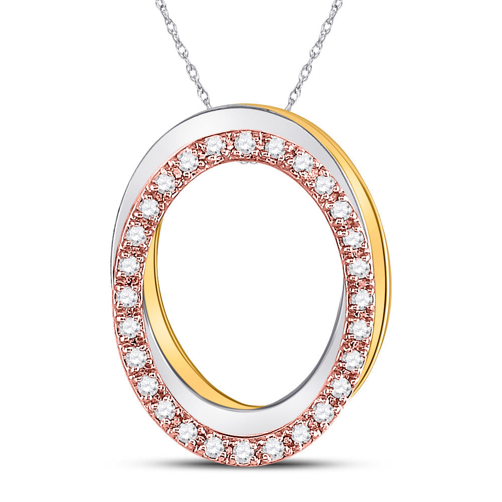 10kt Tri-Tone Gold Womens Round Diamond Oval Pendant 1/6 Cttw