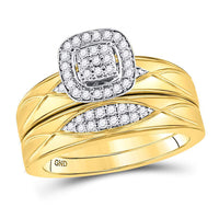Load image into Gallery viewer, 10kt Yellow Gold His Hers Round Diamond Cluster Matching Wedding Set 3/8 Cttw
