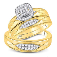 Load image into Gallery viewer, 10kt Yellow Gold His Hers Round Diamond Cluster Matching Wedding Set 3/8 Cttw
