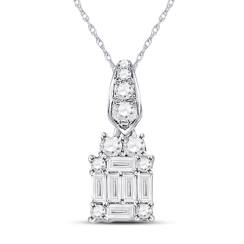 14kt White Gold Womens Baguette Diamond Fashion Cluster Pendant 1/3 Cttw