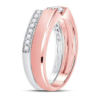 Load image into Gallery viewer, 14kt Two-tone Gold Round Diamond Bridal Wedding Ring Band Set 3/8 Cttw

