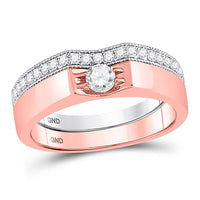 Load image into Gallery viewer, 14kt Two-tone Gold Round Diamond Bridal Wedding Ring Band Set 3/8 Cttw
