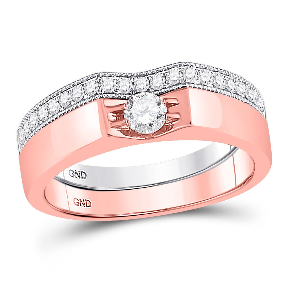 14kt Two-tone Gold Round Diamond Bridal Wedding Ring Band Set 3/8 Cttw