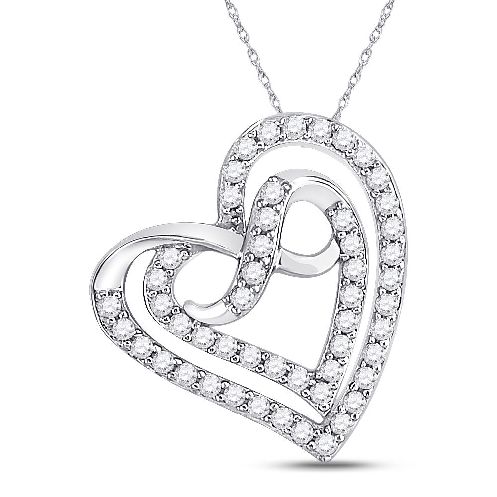 10kt White Gold Womens Round Diamond Infinity Heart Pendant 1/3 Cttw