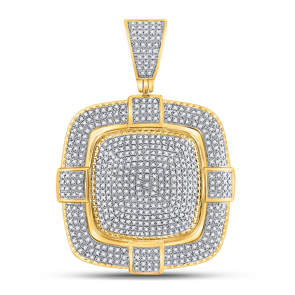 10kt Yellow Gold Mens Round Diamond Square Charm Pendant 7/8 Cttw