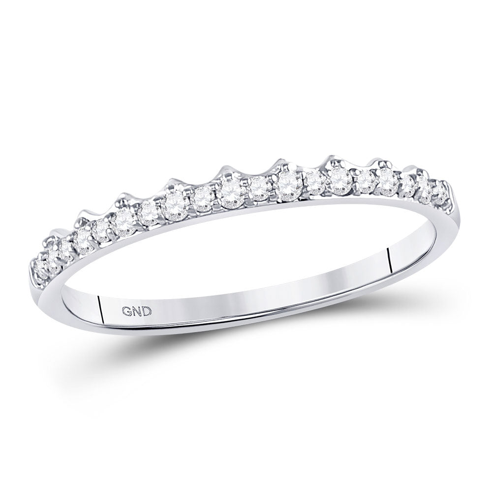 10kt White Gold Womens Round Diamond Slender Scalloped Stackable Band Ring 1/6 Cttw