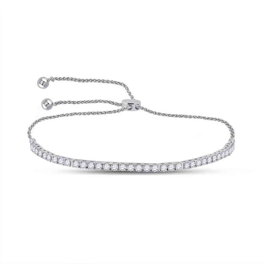 14kt White Gold Womens Round Diamond Bolo Bracelet 2 Cttw