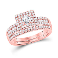 Load image into Gallery viewer, 14kt Rose Gold Round Diamond Bridal Wedding Ring Band Set 7/8 Cttw
