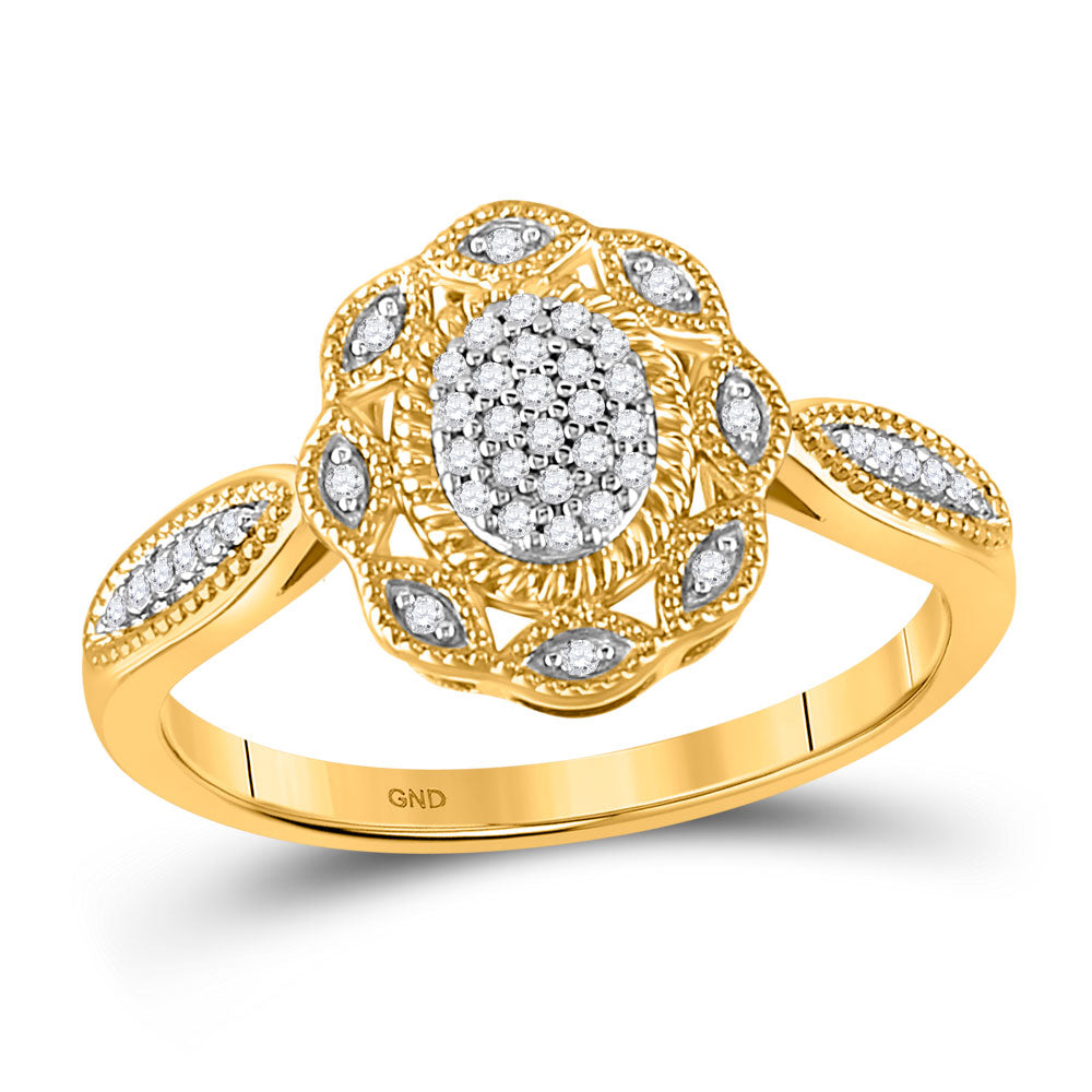 10kt Yellow Gold Womens Round Diamond Oval Cluster Ring 1/8 Cttw