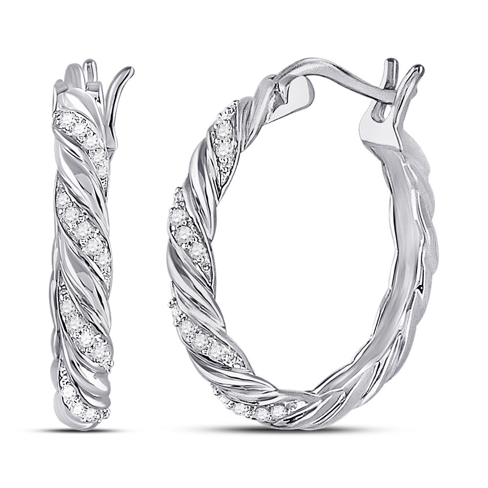 10kt White Gold Womens Round Diamond Hoop Earrings 1/10 Cttw