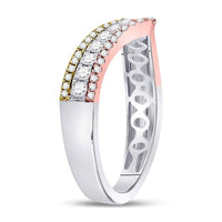 Load image into Gallery viewer, 10kt Tri-Tone Gold Womens Round Diamond Chevron Band Ring 1/2 Cttw
