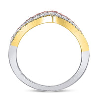 Load image into Gallery viewer, 10kt Tri-Tone Gold Womens Round Diamond Chevron Band Ring 1/2 Cttw

