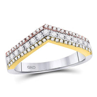 Load image into Gallery viewer, 10kt Tri-Tone Gold Womens Round Diamond Chevron Band Ring 1/2 Cttw
