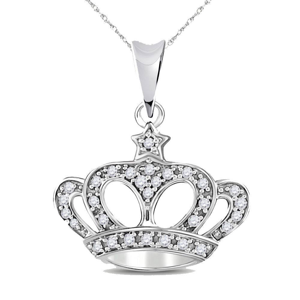 10kt White Gold Womens Round Diamond Crown Pendant 1/8 Cttw