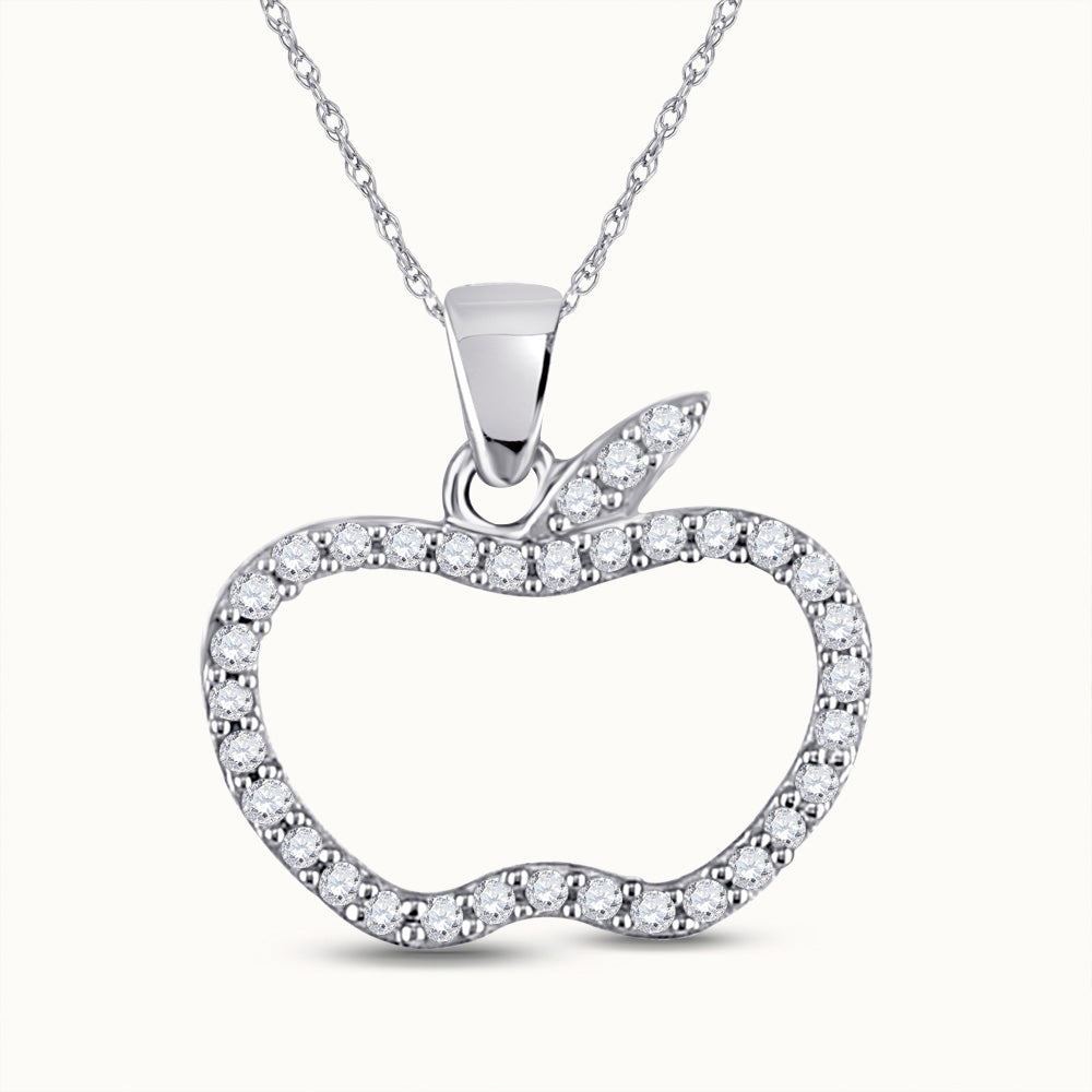 10kt White Gold Womens Round Diamond Apple Pendant 1/5 Cttw