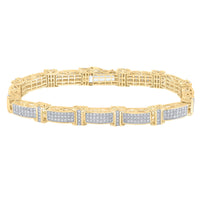 Load image into Gallery viewer, 10kt Yellow Gold Mens Round Diamond Rectangle Link Bracelet 5-3/4 Cttw
