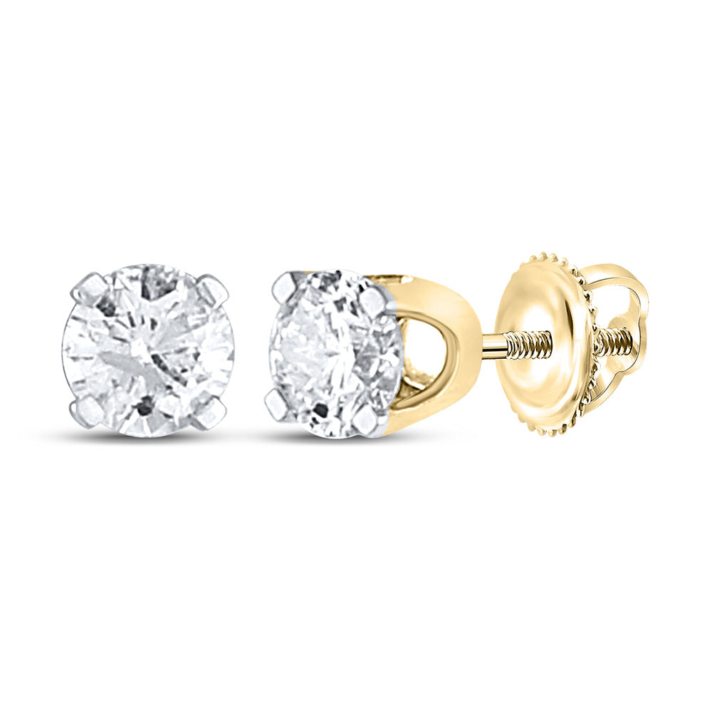 14kt Yellow Gold Unisex Round Diamond Solitaire Stud Earrings 1/2 Cttw
