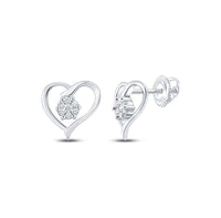 Load image into Gallery viewer, 10kt White Gold Womens Round Diamond Heart Earrings 1/6 Cttw
