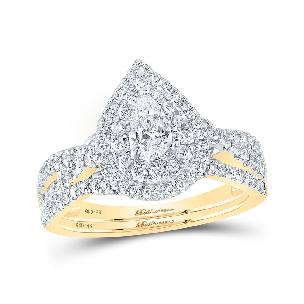 14kt Yellow Gold Pear Diamond Bridal Wedding Ring Band Set 1 Cttw
