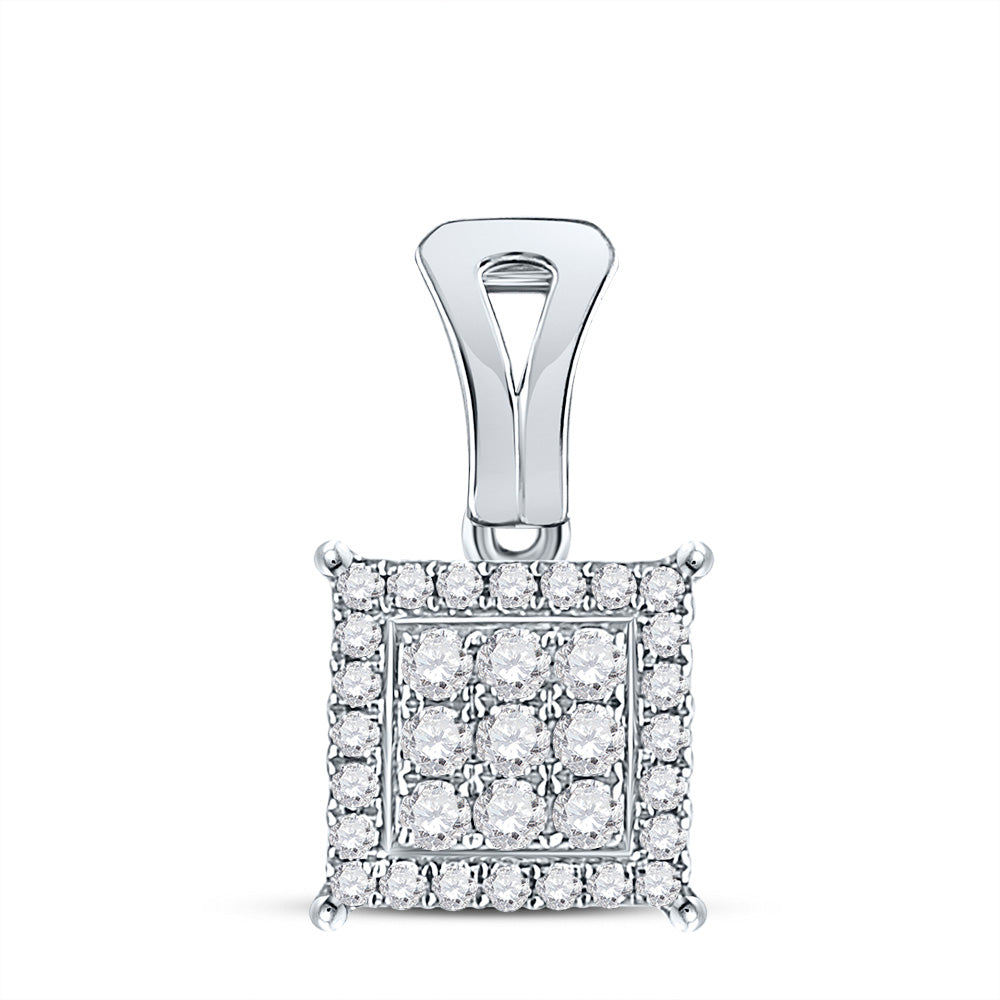 14kt White Gold Womens Round Diamond Square Cluster Pendant 1/4 Cttw