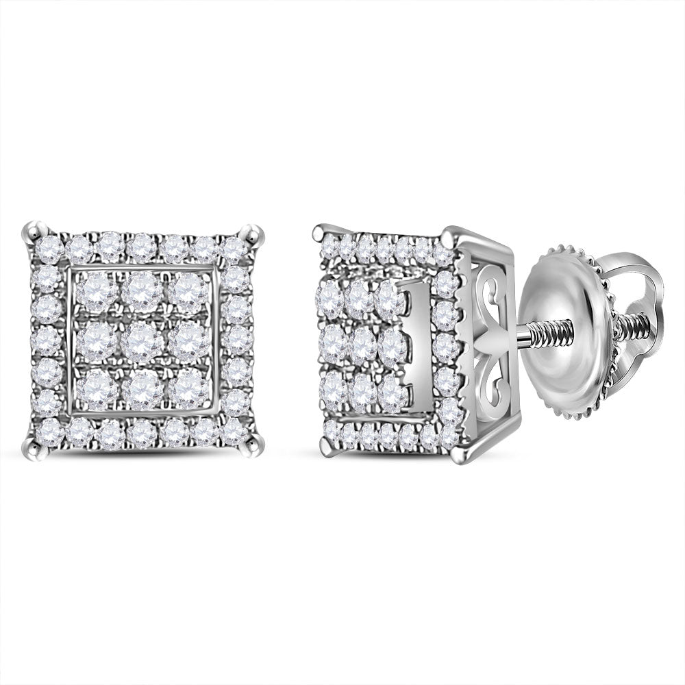 14kt White Gold Womens Round Diamond Square Cluster Earrings 1/4 Cttw
