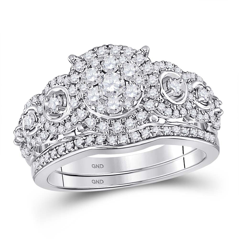 14kt White Gold Round Diamond Bridal Wedding Ring Band Set 1 Cttw