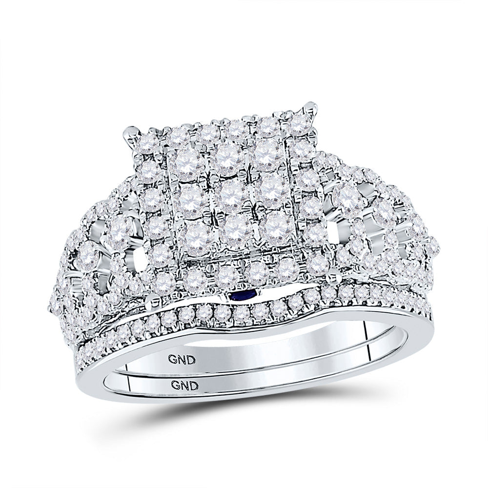 14kt White Gold Round Diamond Bridal Wedding Ring Band Set 1 Cttw