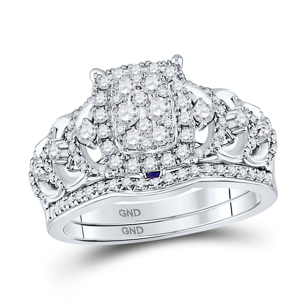 14kt White Gold Round Diamond Bridal Wedding Ring Band Set 1 Cttw