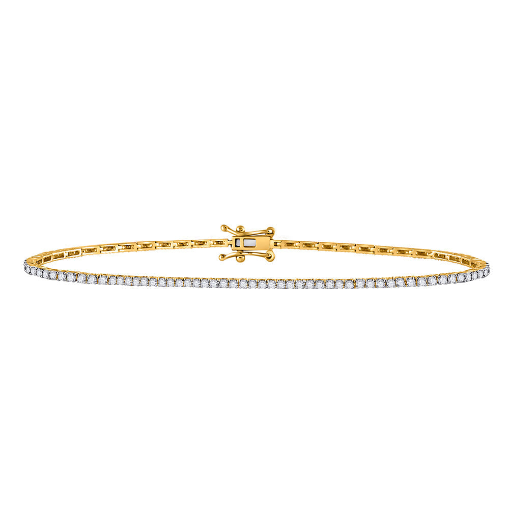 14kt Yellow Gold Womens Round Diamond Single Row Link Bracelet 1 Cttw