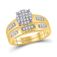 Load image into Gallery viewer, 10kt Yellow Gold His Hers Round Diamond Cluster Matching Wedding Set 1/3 Cttw
