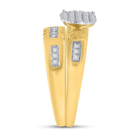 Load image into Gallery viewer, 10kt Yellow Gold His Hers Round Diamond Cluster Matching Wedding Set 1/3 Cttw
