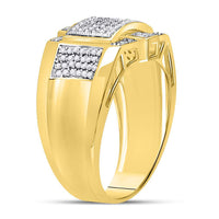Load image into Gallery viewer, 10kt Yellow Gold Mens Round Diamond Rectangle Cluster Ring 1/2 Cttw
