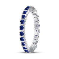Load image into Gallery viewer, 10kt White Gold Womens Round Blue Sapphire Stackable Band Ring 1 Cttw
