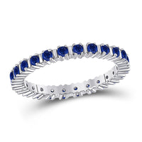 Load image into Gallery viewer, 10kt White Gold Womens Round Blue Sapphire Stackable Band Ring 1 Cttw
