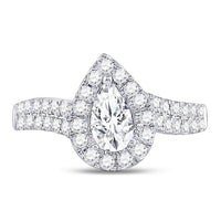 Load image into Gallery viewer, 14kt White Gold Pear Diamond Halo Bridal Wedding Engagement Ring 1 Cttw
